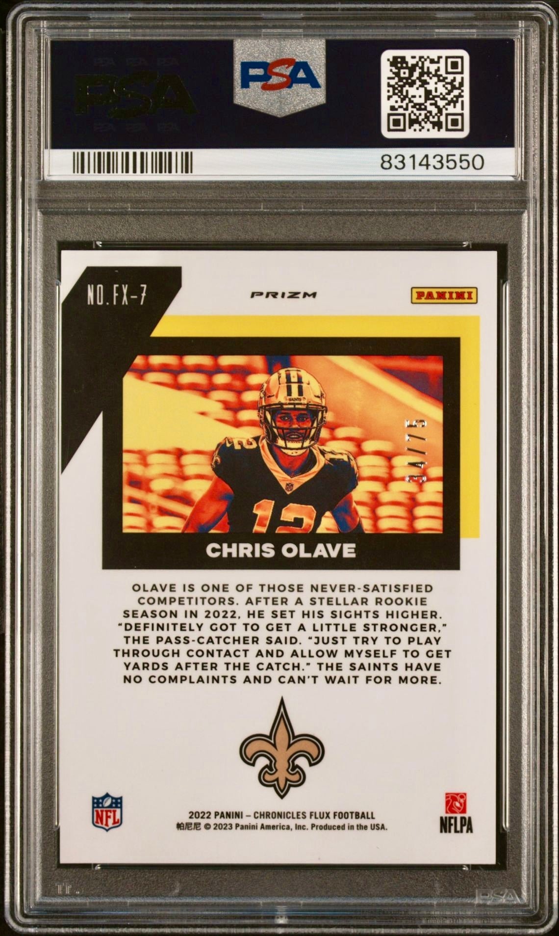 2022 CHRONICLES CHRIS OLAVE FLUX ROOKIE-ORANGE PSA 10