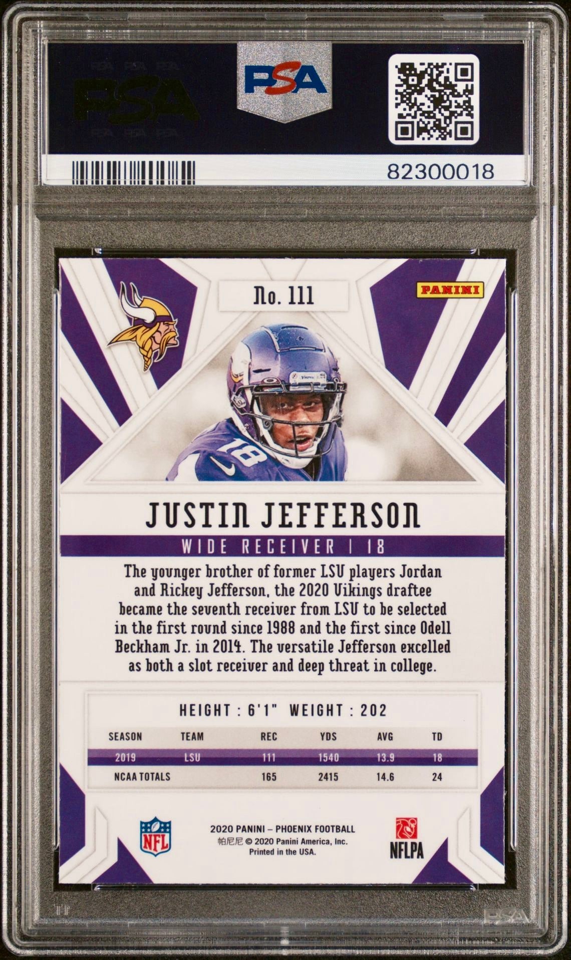 2020 PANINI PHOENIX JUSTIN JEFFERSON FIRE BURST PSA 8