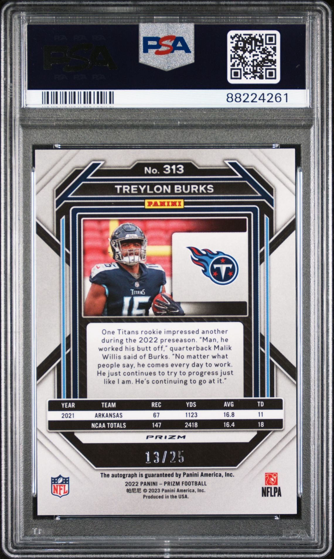 2022 PRIZM TREYLON BURKS AUTOGRAPH-CAMO PRIZM PSA 9