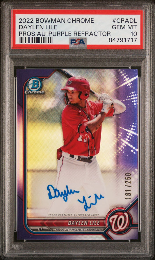 2022 BOWMAN CHROME DAYLEN LILE PROS.AU-PURPLE REFRACTOR PSA 10