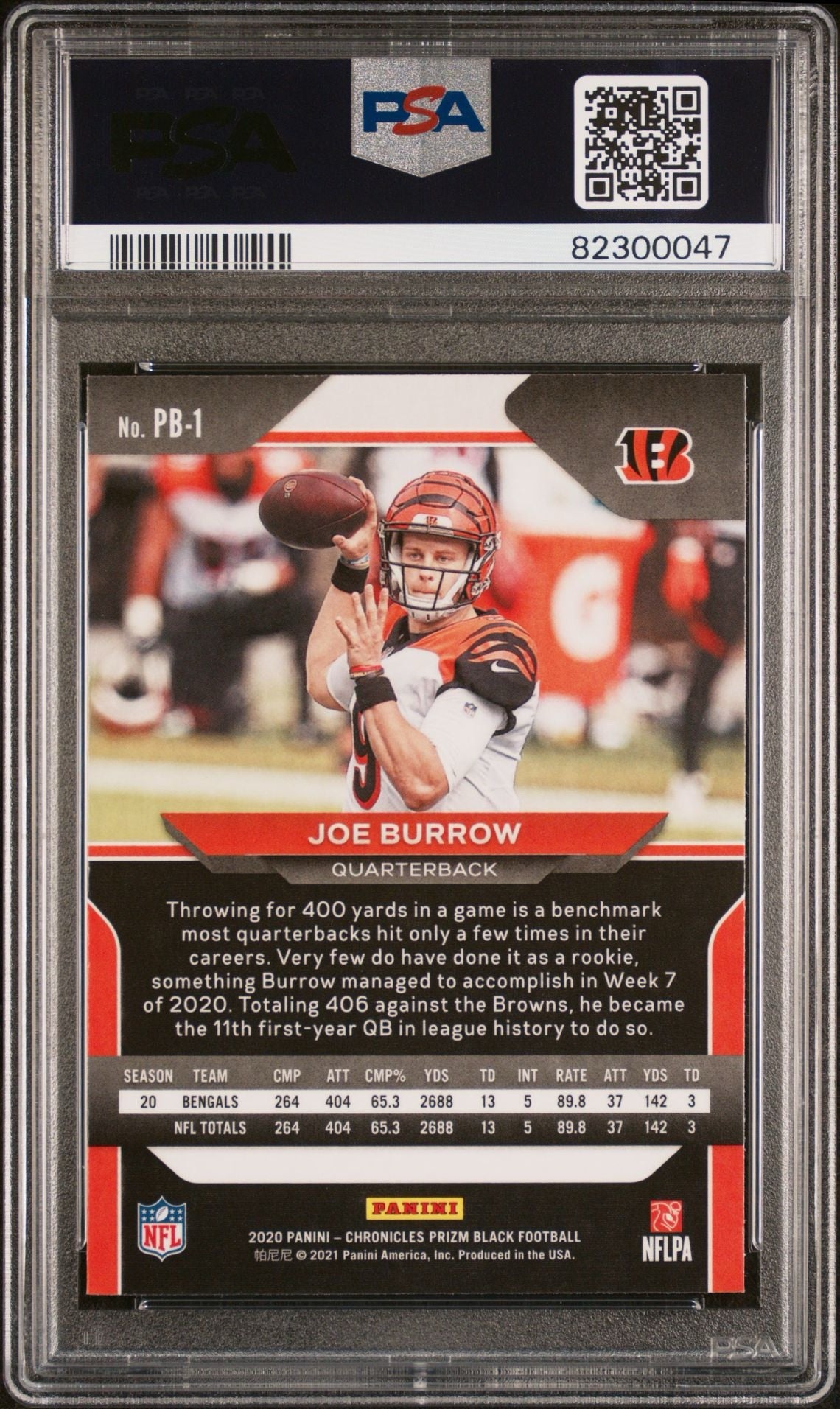 2020 PANINI CHRONICLES JOE BURROW PRIZM BLACK PSA 8