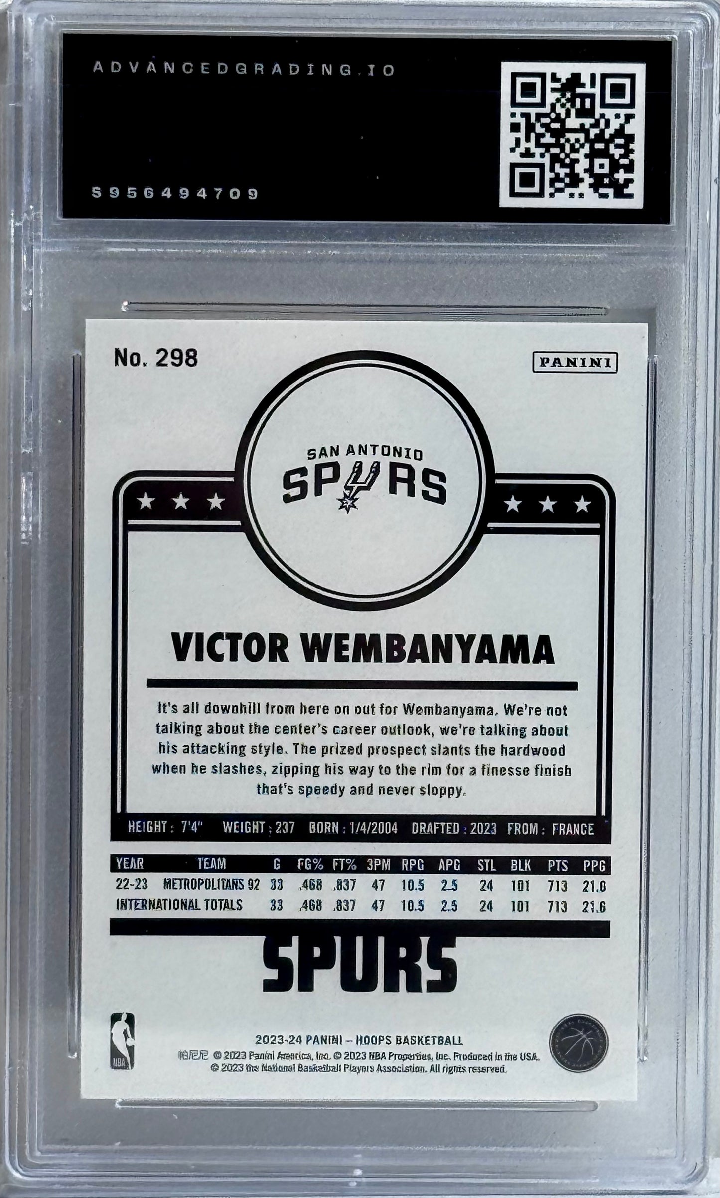 2023-24 Hoops Winter #298 Viotor Wembanyama Gem 10