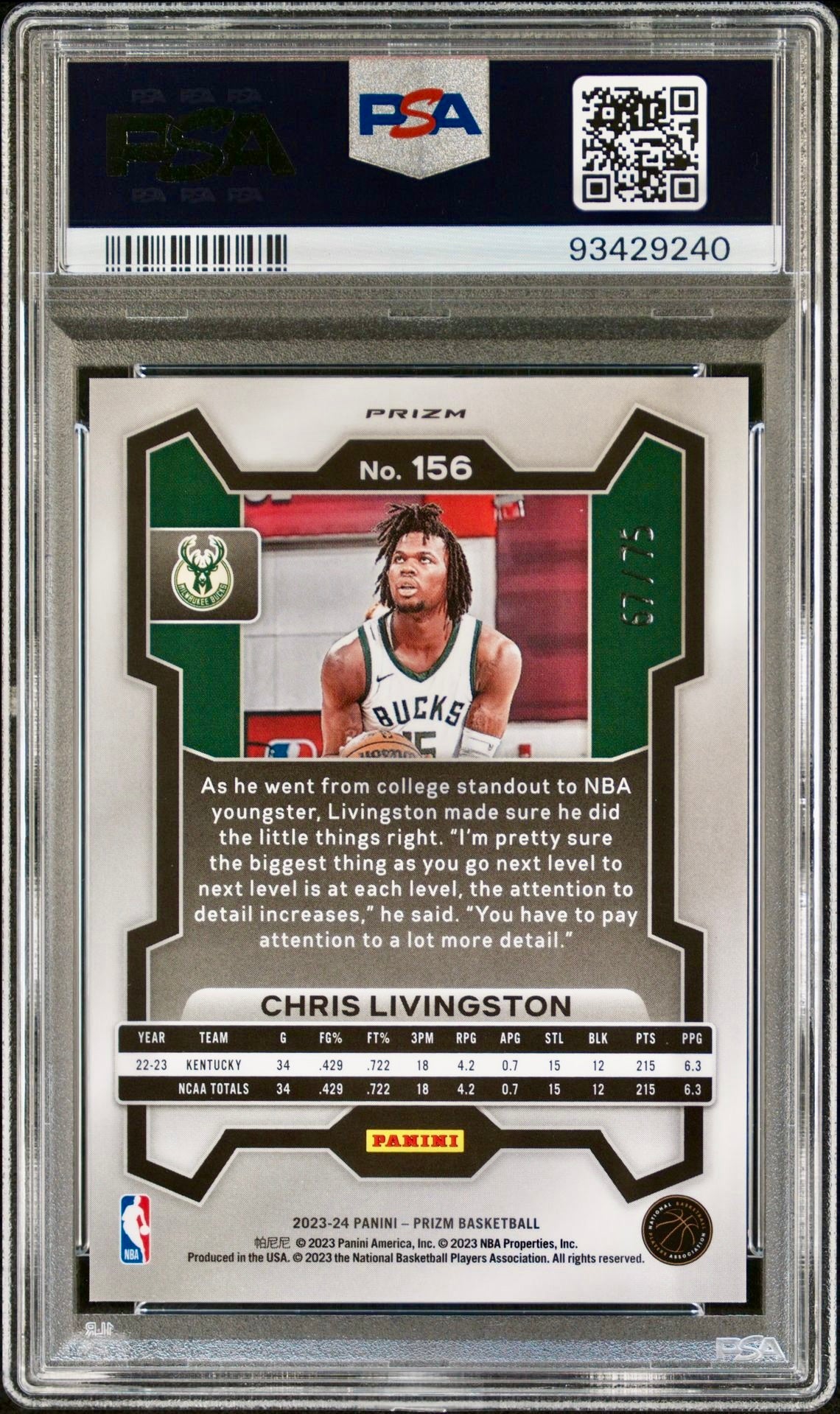 2023 PRIZM CHRIS LIVINGSTON
PURPLE FAST BREAK PSA 10
