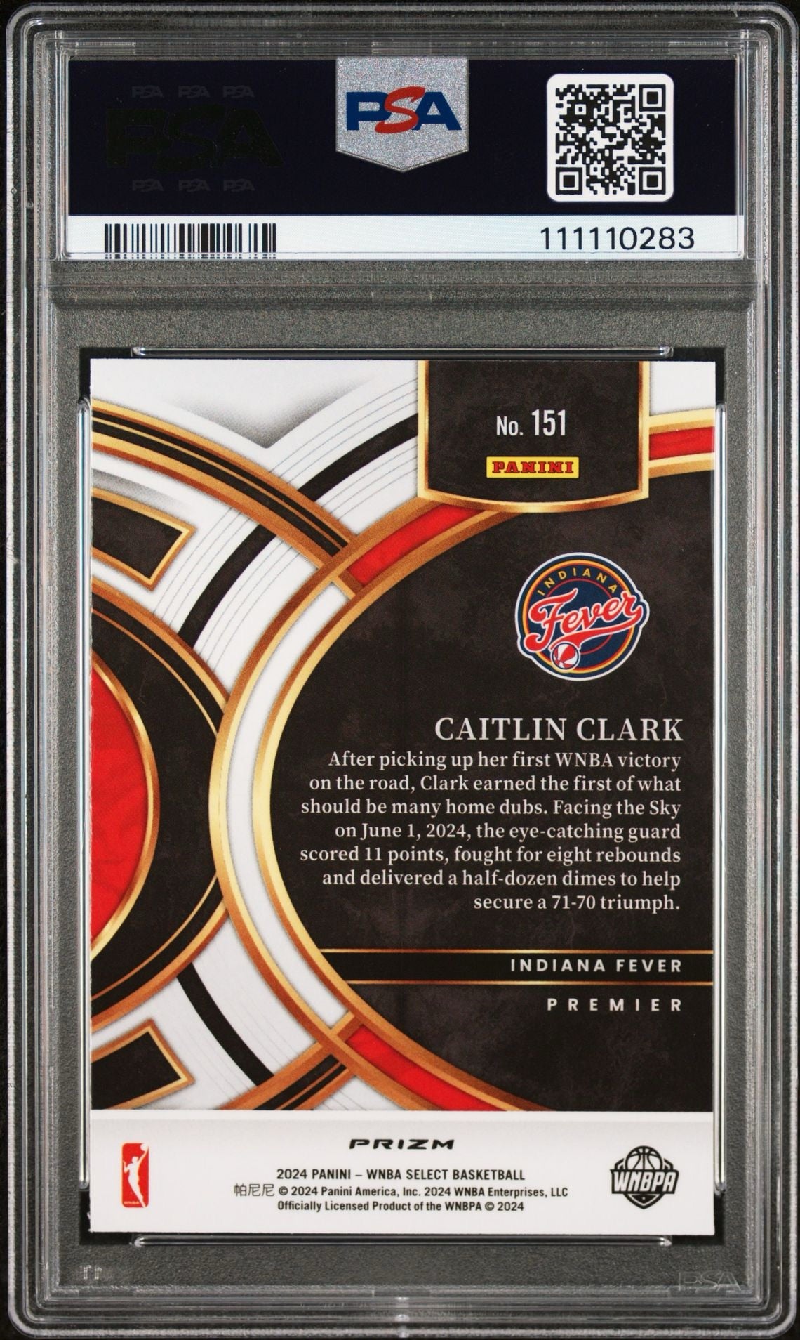 2024 SELECT WNBA CAITLIN CLARK PINK ICE PSA 10